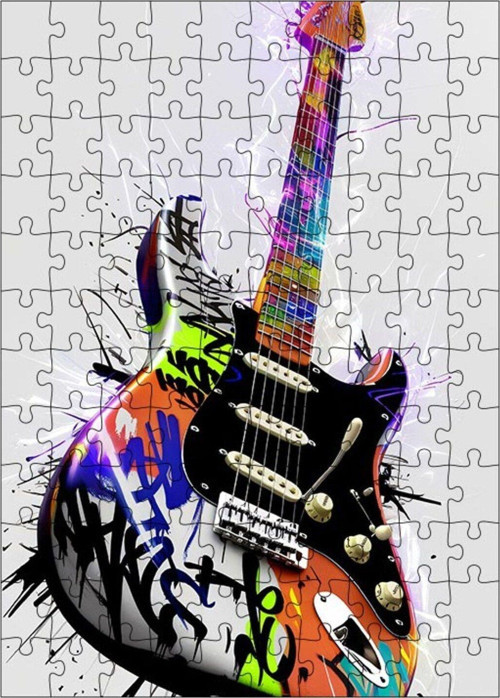 Ahşap Mdf Puzzle Yapboz Graffiti Desenli Elektro Gitar 120 Parça 25 x 35 cm