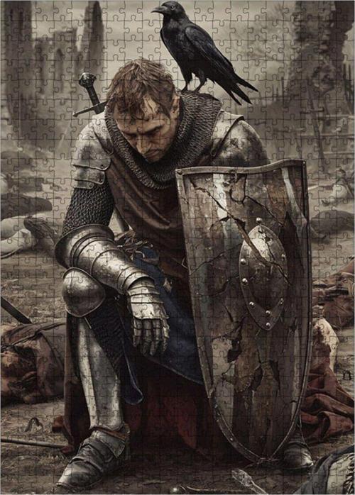 Ahşap Mdf Puzzle Yapboz Yorgun Şovalye Ve Karga 500 Parça 50 x 70 cm