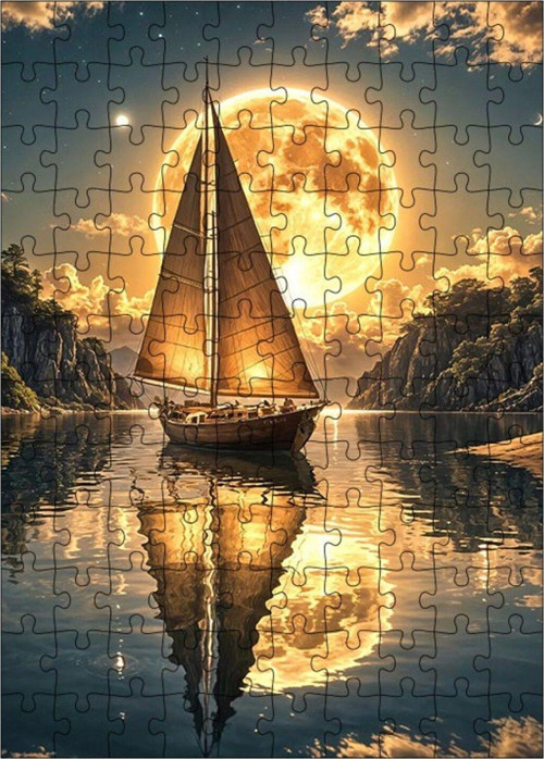 Ahşap Mdf Puzzle Yapboz Göldeki Yelkenli Tekne 120 Parça 25 x 35 cm