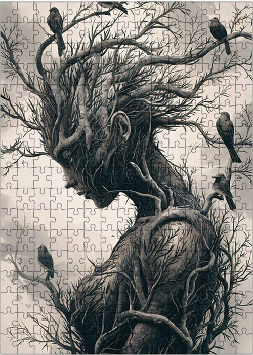Ahşap Mdf Puzzle Yapboz Ağaçtan Kadın Ve Kuşlar 255 Parça 35 x 50 cm