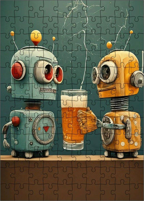 Ahşap Mdf Puzzle Yapboz Sevimli Robotlar 120 Parça 25 x 35 cm