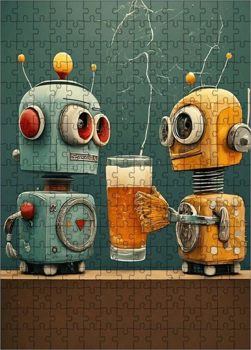 Ahşap Mdf Puzzle Yapboz Sevimli Robotlar 255 Parça 35 x 50 cm