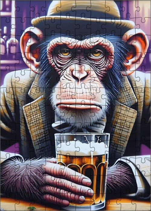 Ahşap Mdf Puzzle Yapboz Bira Maymunu 120 Parça 25 x 35 cm