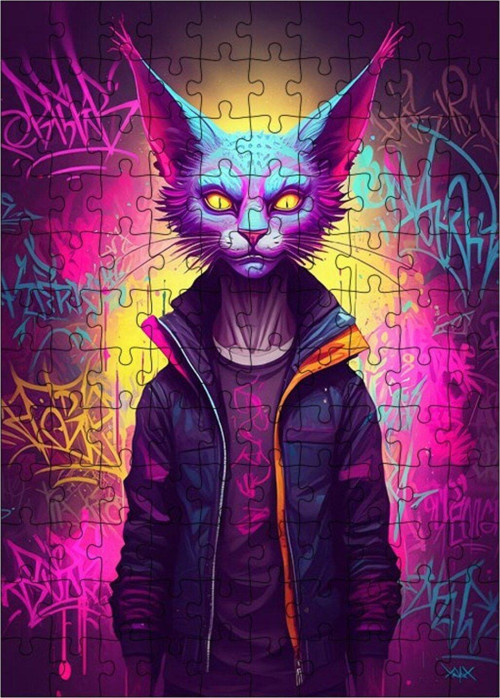Ahşap Mdf Puzzle Yapboz Neon Kedi 120 Parça 25 x 35 cm