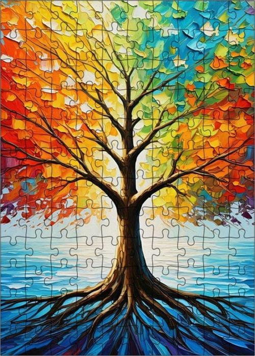 Ahşap Mdf Puzzle Yapboz Renkli Ağaç 120 Parça 25 x 35 cm