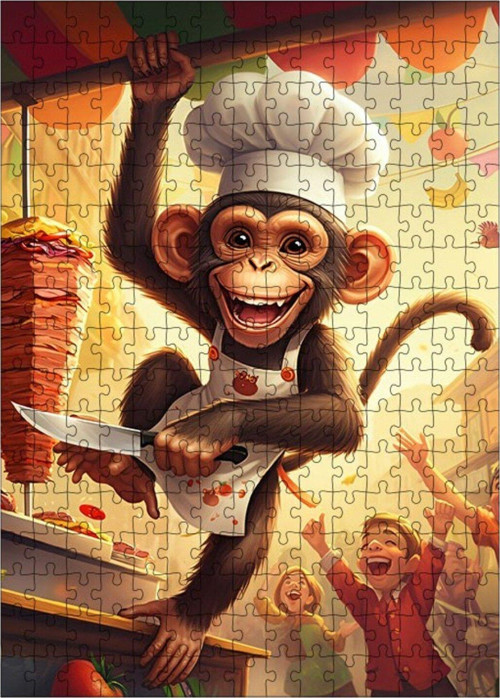 Ahşap Mdf Puzzle Yapboz Dönerci Aşçı Maymun 255 Parça 35 x 50 cm