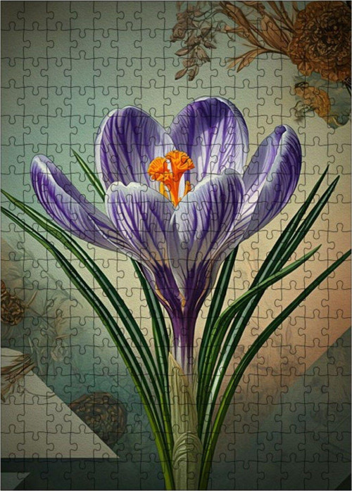Ahşap Mdf Puzzle Yapboz Mor Çiçek 255 Parça 35 x 50 cm