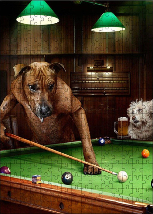 Ahşap Mdf Puzzle Yapboz Bilardo Oynayan Köpekler 255 Parça 35 x 50 cm