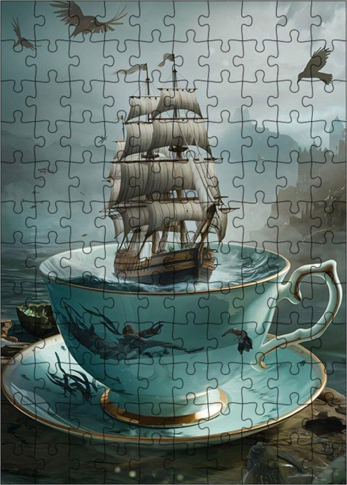 Ahşap Mdf Puzzle Yapboz Çayda Gemi 120 Parça 25 x 35 cm