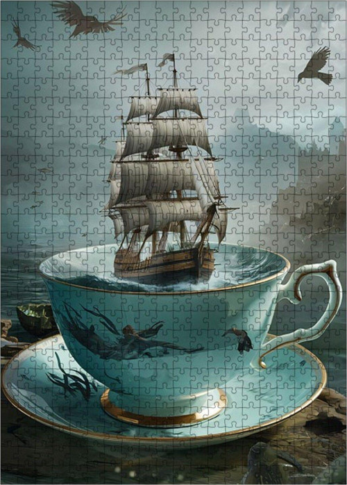 Ahşap Mdf Puzzle Yapboz Çayda Gemi 500 Parça 50 x 70 cm
