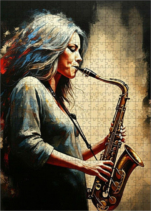 Ahşap Mdf Puzzle Yapboz Saksofoncu Kız 500 Parça 50 x 70 cm