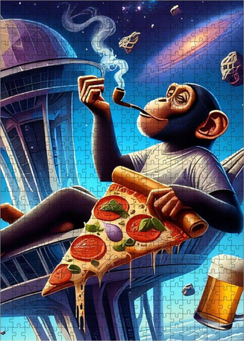 Ahşap Mdf Puzzle Yapboz Pizza Maymunu 500 Parça 50 x 70 cm
