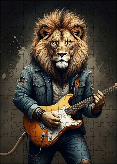 Ahşap Mdf Puzzle Yapboz Gitarist Aslan 120 Parça 25 x 35 cm