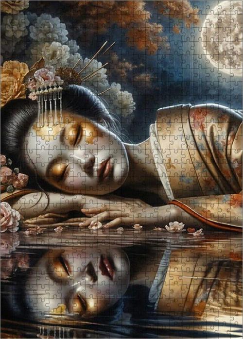 Ahşap Mdf Puzzle Yapboz Uyuyan Japon Kadın 500 Parça 50 x 70 cm