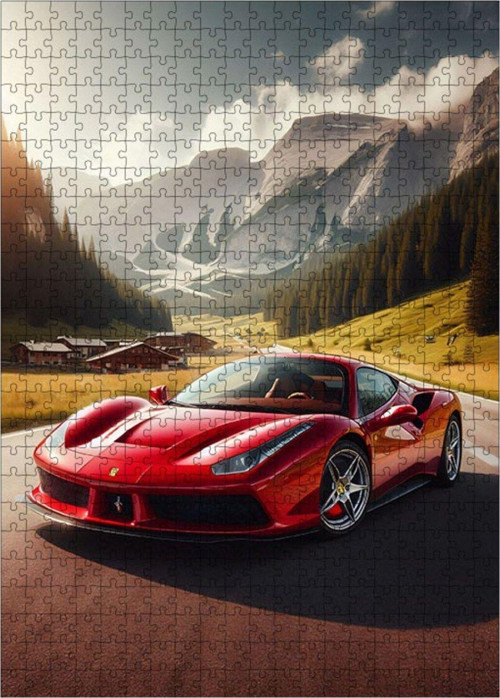 Ahşap Mdf Puzzle Yapboz Kırmızı Spor Araba 500 Parça 50 x 70 cm