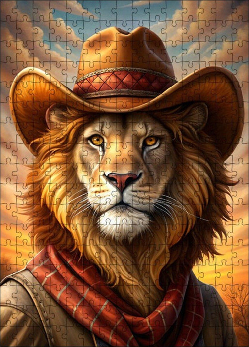 Ahşap Mdf Puzzle Yapboz Kovboy Aslan 255 Parça 35 x 50 cm
