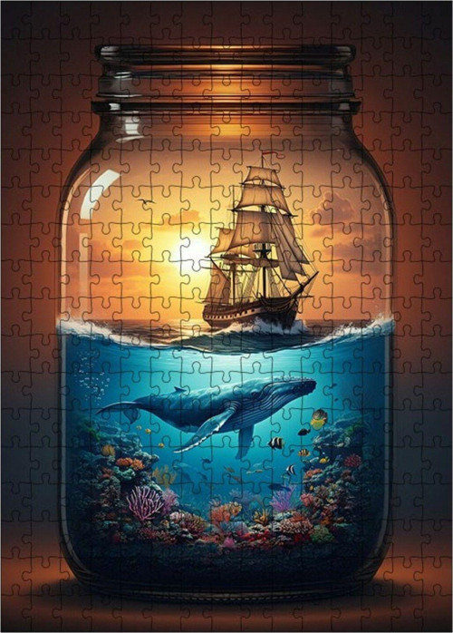 Ahşap Mdf Puzzle Yapboz Şişedeki Gemi 255 Parça 35 x 50 cm