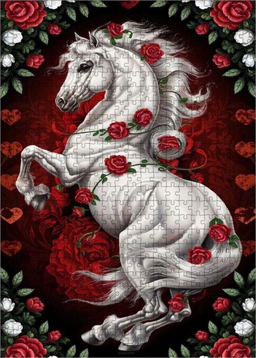 Ahşap Mdf Puzzle Yapboz Kırmızı Güllü Unicorn 500 Parça 50 x 70 cm