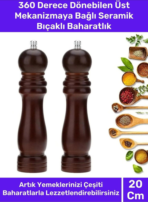 Lüks Yüksek Kalite Kullanışlı Mutfak Yemek Ahşap Tuz Karabiber Baharat Öğütücü Değirmen 20 Cm 2 Adet