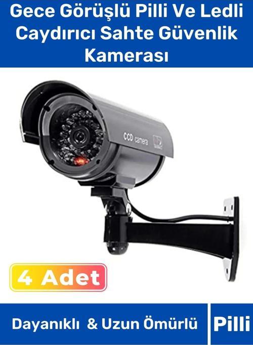 Özel Ev Apartman Bahçe İş Yeri Gece Görüşlü Pilli Ledli Caydırıcı Sahte Güvenlik Kamerası 4'lü Set