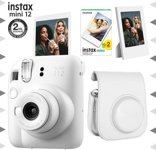 mini 12 Beyaz Fotoğraf Makinesi-20'li Film-Çerçeve ve Deri Kılıf Seti