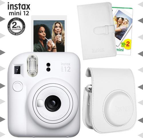 mini 12 Beyaz Fotoğraf Makinesi-20'li Film-Laporta Albüm ve Deri Kılıf Seti
