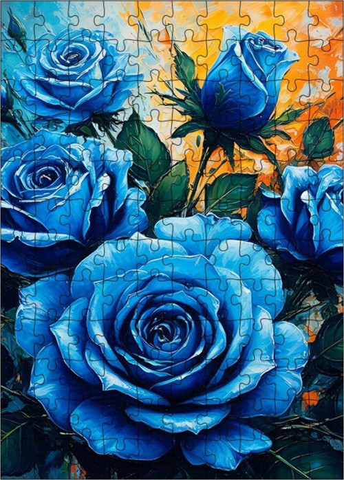 Ahşap Mdf Puzzle Yapboz Mavi Güller 120 Parça 25 x 35 cm