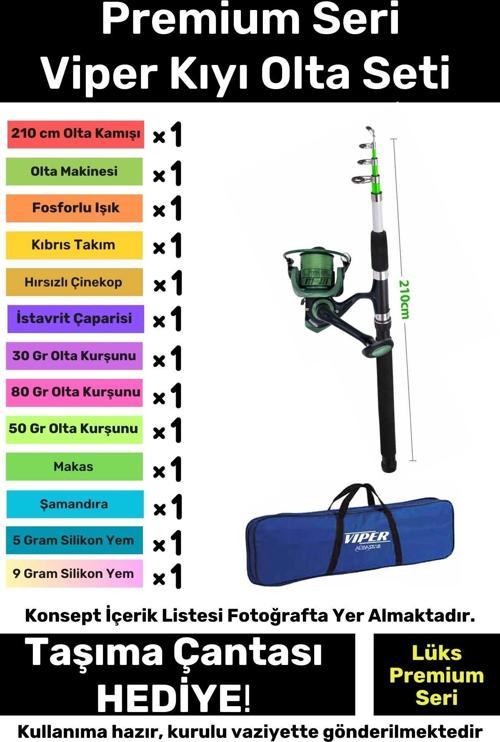 Özel Üretim Şık Taşıma Çantalı Hazır Kurulu Balık Viper Kıyı Olta Seti - 3m Kamış