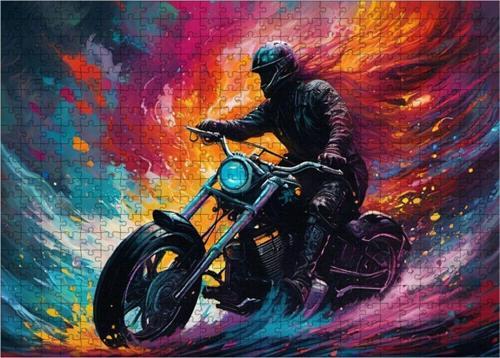 Ahşap Mdf Puzzle Yapboz Motosiklet Süren Motorcu 500 Parça 50 x 70 cm