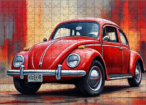 Ahşap Mdf Puzzle Yapboz Retro Kırmızı Kaplumbağa Araba 255 Parça 35 x 50 cm
