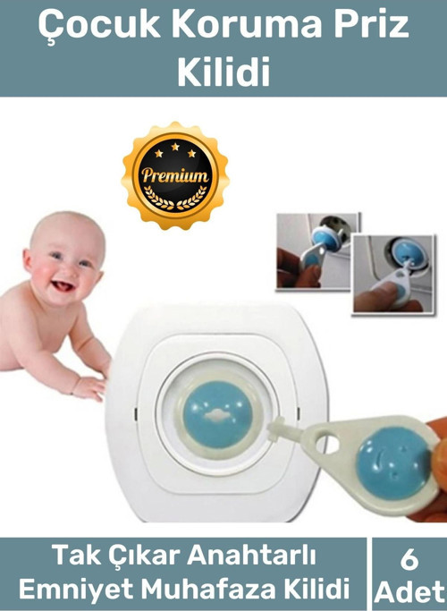 Premium Tak Çıkar Anahtarlı Bebek Çocuk Koruma Priz Kapatıcı Emniyet Muhafaza Kilidi 6 Adet