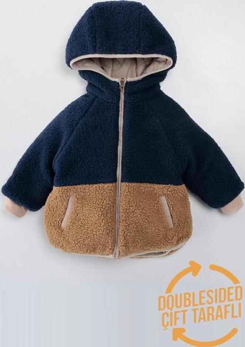 YENİ Kapitone Kapüşonlu İçi Kürklü Peluş Fermuarlı Cepli Kışlık Erkek Bebek Mont Şişme Çift Taraflı 