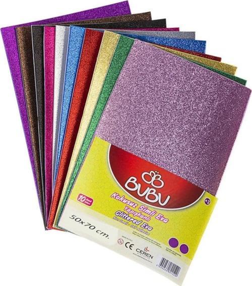 Eva Simli Yapışkanlı 50x70 Cm Karışık 10 Lu Yapışkanlı Simli Eva