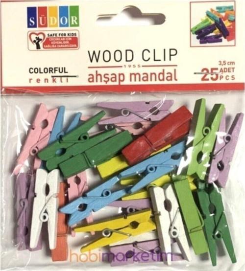 Ahşap Mandal Büyük 3.5 Cm 20 Li Renkli Ahşap Mandal