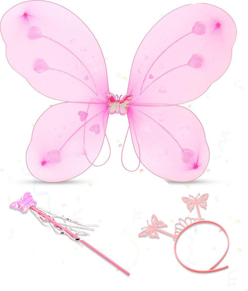 Toz Pembe Renk Kelebek Kanadı Tacı ve Sopası 50x37 cm