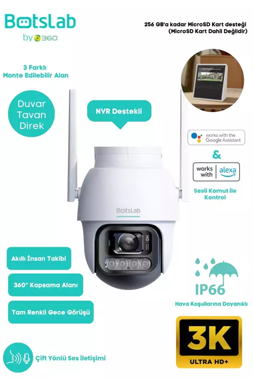 Botslab Smart W311 Outdoor Kamera 3K / Çift Yönlü Ses / 360°/ Akıllı İnsan Takibi
