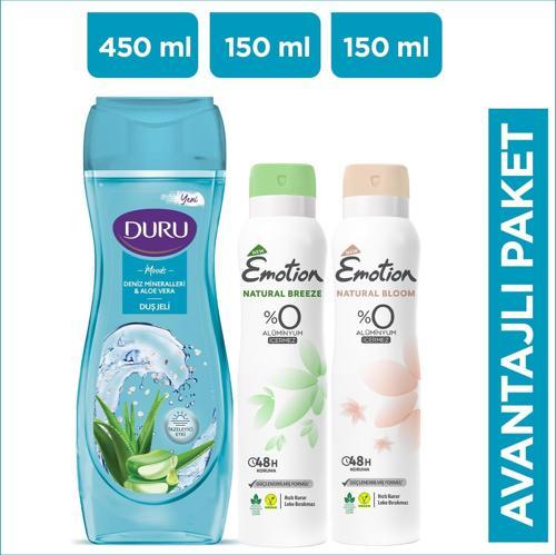 Moods Deniz Mineralleri Duş Jeli 450 Ml+Emotion Natural Bloom & Breeze Kadın Deodorant 2x150 Ml