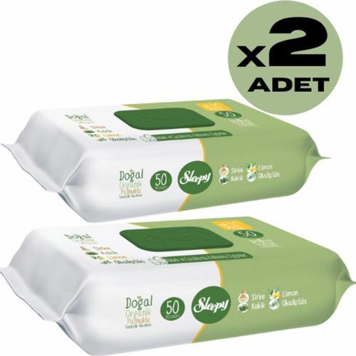 2Lİ DOĞAL ORGANİK PAMUKLU EL YÜZ VÜCUT TEMİZLİK HAVLUSU ISLAK MENDİL 2X50 YAPRAK