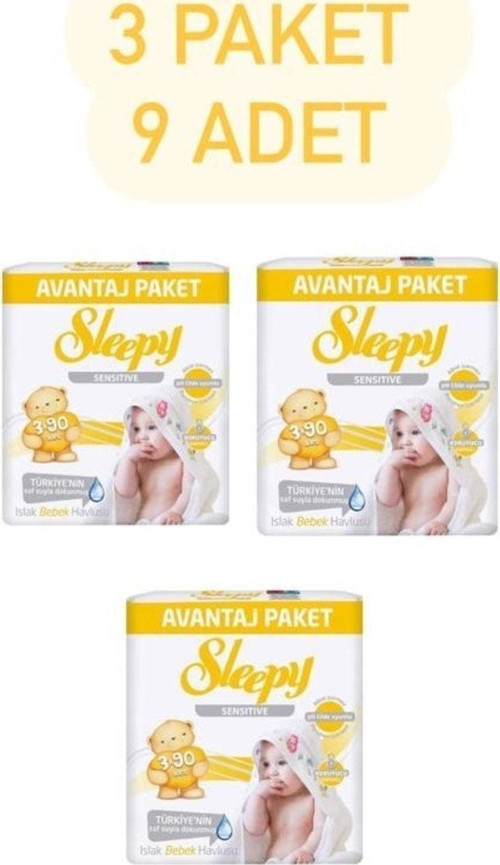 Sensitive 90 Yaprak 3'lü Paket 9 Adet Islak Mendil