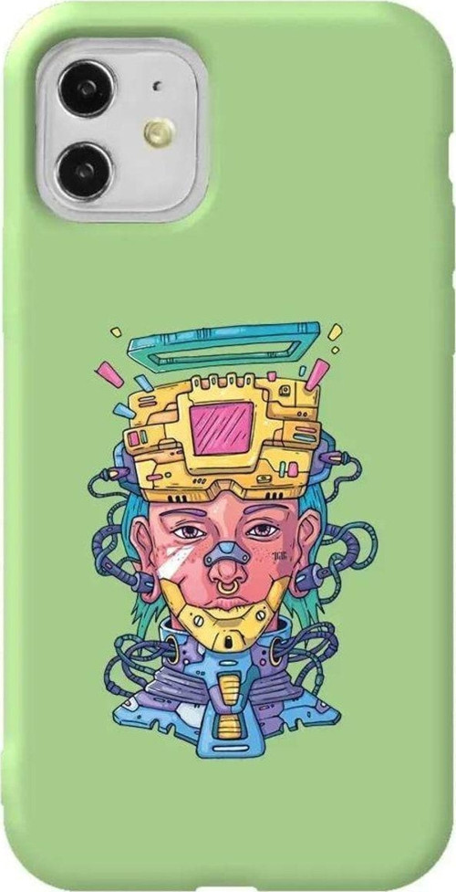 iPhone 11 Açık Yeşil Renkli Silikon Telefon Kılıfı - Cyberpunk