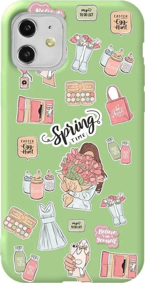iPhone 11 Açık Yeşil Renkli Silikon Telefon Kılıfı - Spring Time