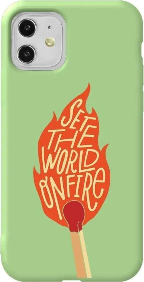 iPhone 11 Açık Yeşil Renkli Silikon Telefon Kılıfı - World On Fire