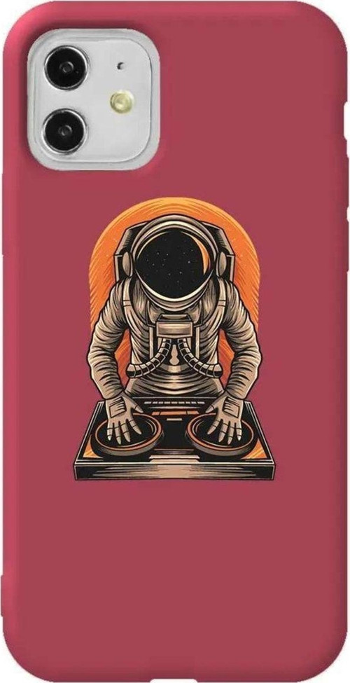 iPhone 11 Bordo Renkli Silikon Telefon Kılıfı - Dj Astronot