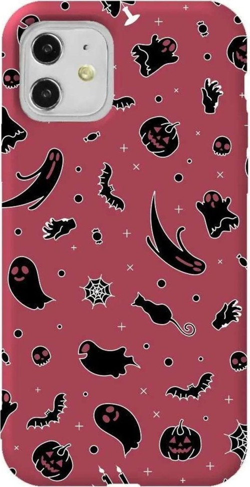 iPhone 11 Bordo Renkli Silikon Telefon Kılıfı - Halloween Black
