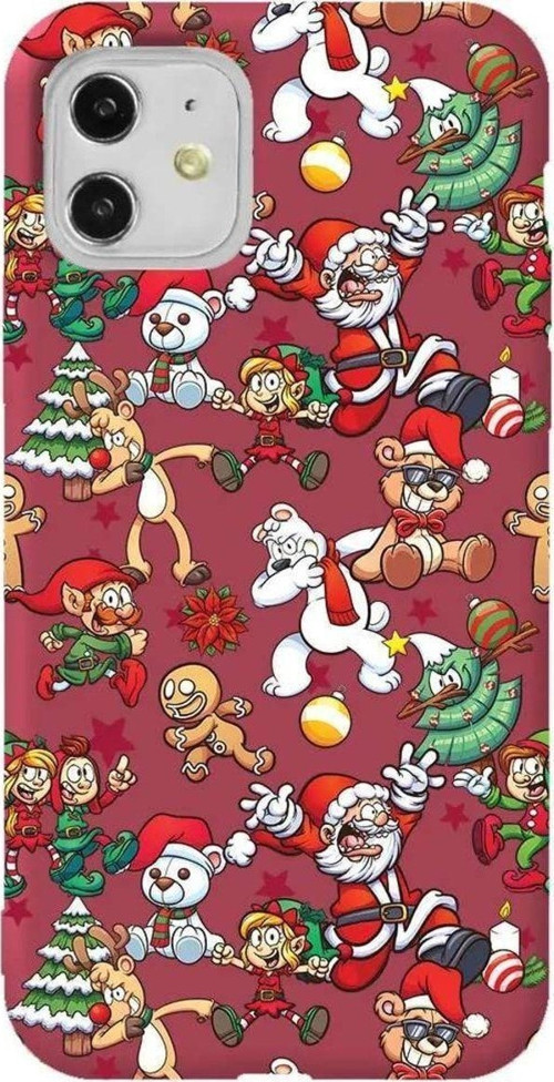 iPhone 11 Bordo Renkli Silikon Telefon Kılıfı - Xmas Monsters