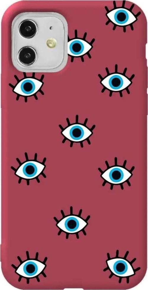 iPhone 11 Bordo Renkli Silikon Telefon Kılıfı - Mavi Gozler