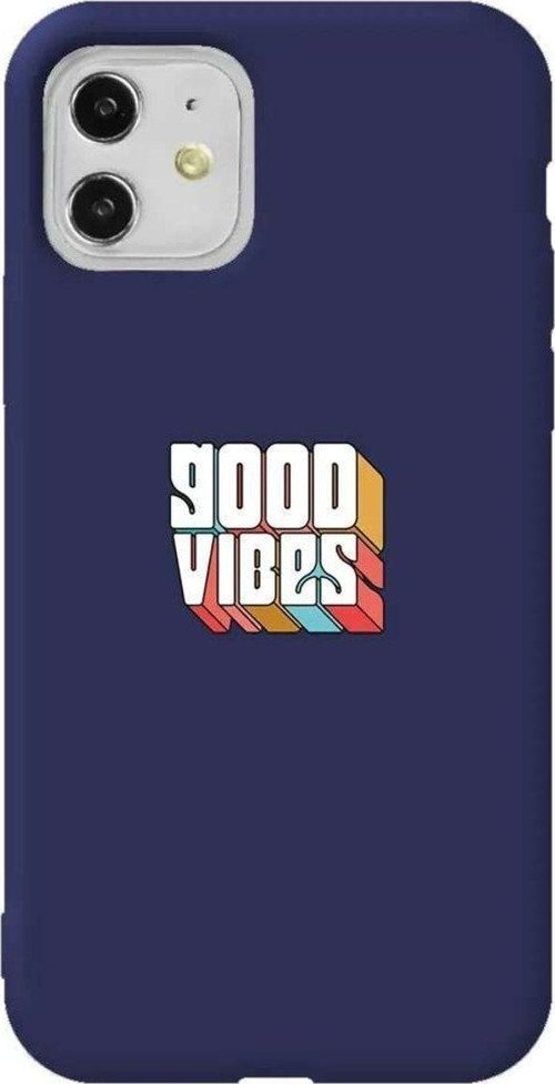 iPhone 11 Lacivert Renkli Silikon Telefon Kılıfı - Good Vibes