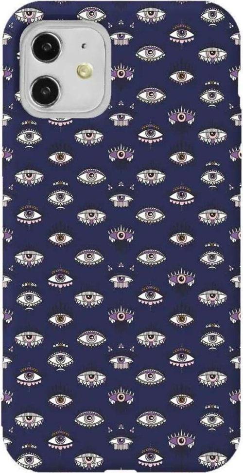 iPhone 11 Lacivert Renkli Silikon Telefon Kılıfı - Havali Kirpikler