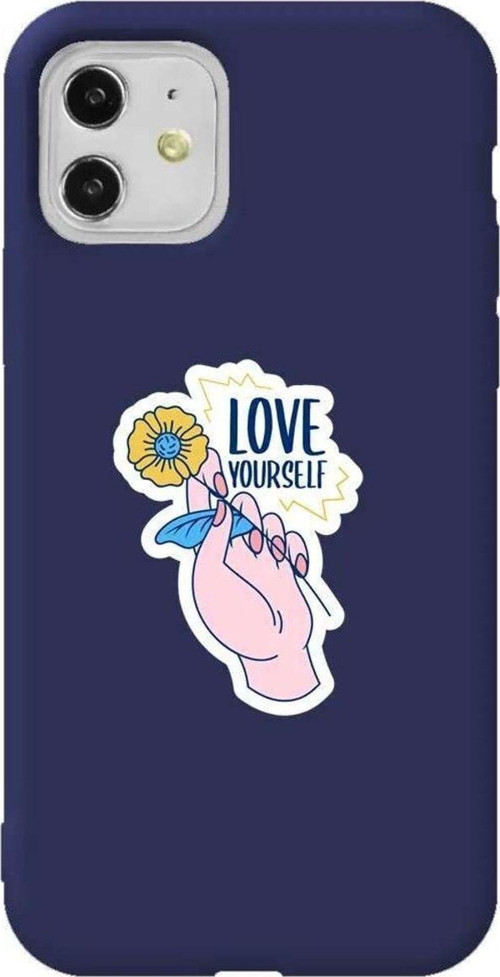iPhone 11 Lacivert Renkli Silikon Telefon Kılıfı - Love Yourself