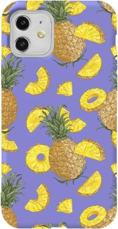 iPhone 11 Lila Renkli Silikon Telefon Kılıfı - Ananas Dilimleri